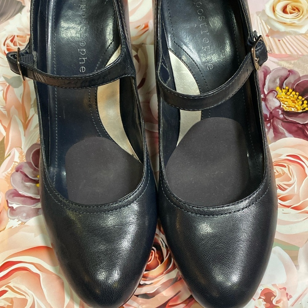 Apostrophe Leather Heels 9.5 Wedding Guest Office Mary Jane Neutral Fall